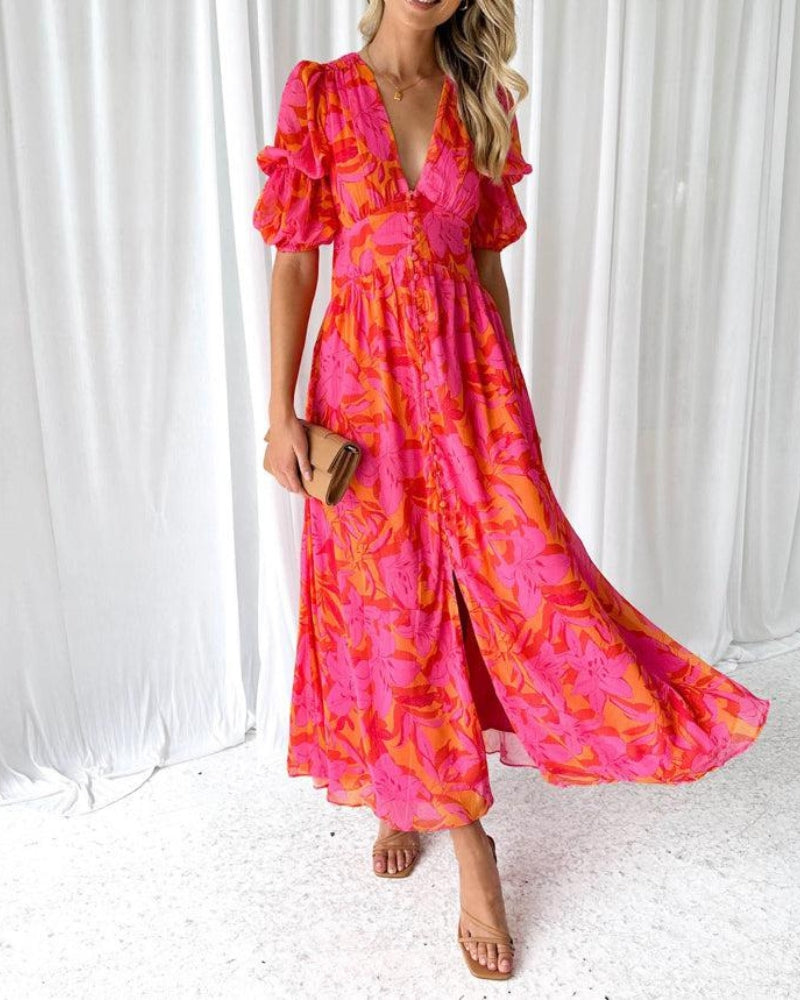 Derana™ | Robe Maxi Élégante en Rouge Rose