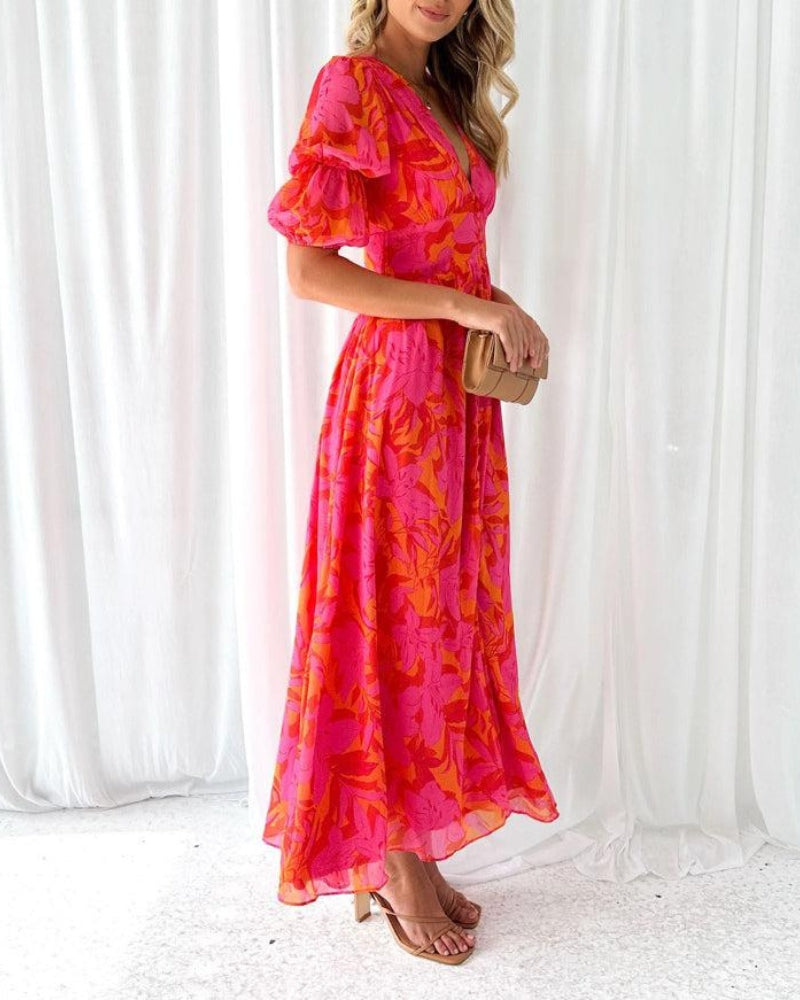 Derana™ | Robe Maxi Élégante en Rouge Rose